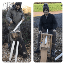 Shaping the Ash legs from a split tree trunk