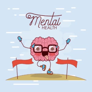 Mental health - Cartoon brain walking